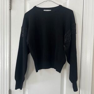 Women Shi cashmere black sweater with black beads on sleeves